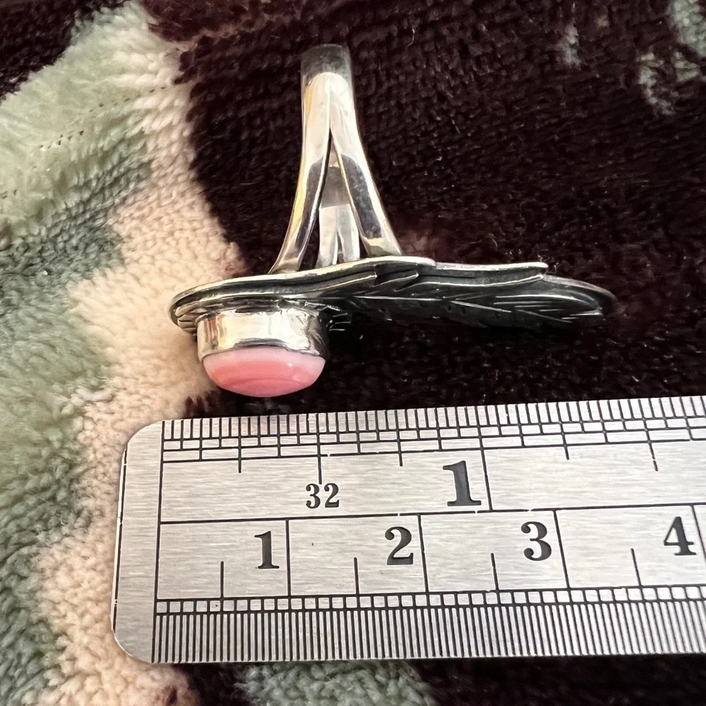 ❤️ Queen Pink Conch Feather Statement Ring 925 Sz 8.5 Southwest Native Influence